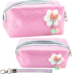 Rožnata kozmetična torbica z mašnico in bleščicami