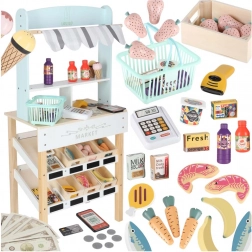 Lesena tržnica LULILO Melo s stojničnim pultom in blagajno za otroke