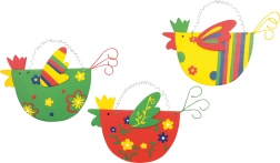 Barvite lesene kokoške – set 3 kosov