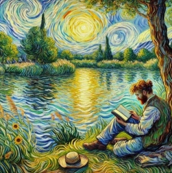 Diamantno slikanje Moški ob jezeru 30 × 40 cm