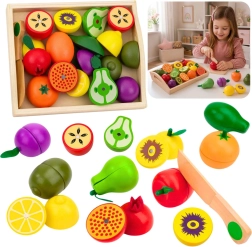 Wooden magnetic cuttable fruit set with safe knife and box