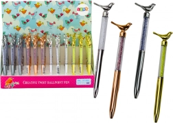 Kuličasto pero s ptičkom in bleščečimi kamenčki, moder črnilo 0,7 mm