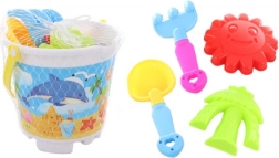 Komplet za pesek z vedrom, lopatko, grabljicami in modelčki
