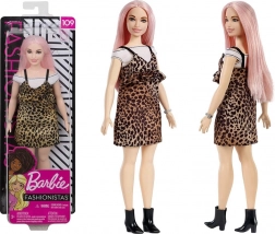 Barbie Fashionistas punčka z rožnatimi lasmi in leopardjimi oblekami