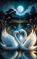 Diamantno slikanje labodov ob polni luni 30 × 40 cm