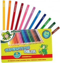 Trikotne barvice DELTA, 24 barv, kovinska škatlica