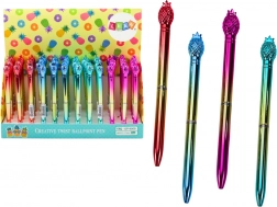 Kemični svinčnik z ananasom, zlato ohišje, modro polnilo 0,7 mm