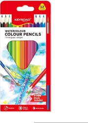 KEYROAD Watercolour Pencils, Triangular, 12 Colours with Brush