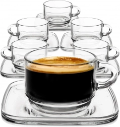 Steklene skodelice s kvadratnimi krožnički 250 ml, komplet 6 kos