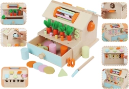 Lesena hišica sortirka – interaktivna izobraževalna igrača za otroke od 18 mesecev