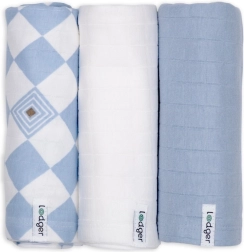 Lodger swaddler iz organskega bombaža Blue fogg, 70 × 70 cm (3 kos)