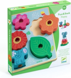 Lesene sestavljanke in nalepke Happy Djeco