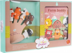 Komplet 5 gumijastih prstnih lutk s knjižico Kmetija, vodoodporne, 3+