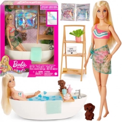 barbie relax – kopel s konfeti peno in kadjo, svetlolasa punčka in dodatki