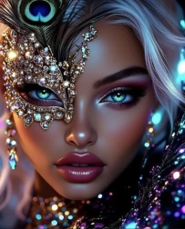 Diamantno slikanje ženska s pavjo masko 30 × 40 cm