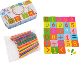Magnetni komplet za učenje ure in osnovne matematike v kovinski škatlici