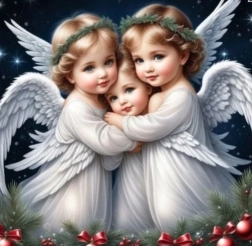 Diamantno slikanje trije mali angelčki 30 × 40 cm