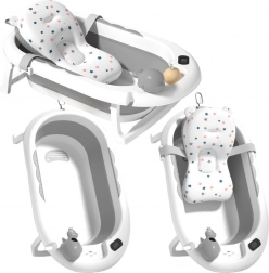 Zložljiva otroška banjica s termometrom in mehkim vložkom, siva z zvezdicami