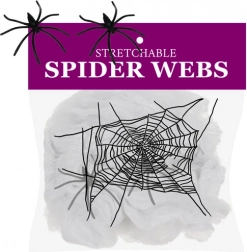 Umetna pajčevina z 2 pajki RUHHY bela dekoracija za noč čarovnic