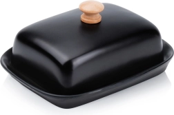 Keramična črna posoda za maslo z lesenim gumbom Vilde