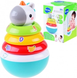 Barvna zložljiva igrača z ropotuljico in samorogom