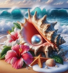 Diamantno slikanje školjka z biserom 30 × 40 cm