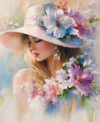 Diamantno slikanje ženska s cvetovi 30 × 40 cm