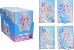 Črtasti zvezek 14 × 21 cm – morska deklica s čopom, 80 strani