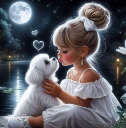 Diamantno slikanje Deklica s kužkom 30x40 cm
