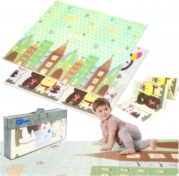 Dvoslojna zložljiva penasta igralna podloga HUMBI 200 × 180 × 1 cm – mesto, živalice