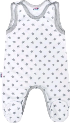 New Baby Classic II otroške hlače z naramnicami za dojenčke, sive z zvezdicami