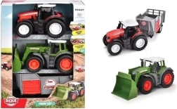 Dickie Toys komplet kmetijskih vozil FENDT (traktor, buldožer, prikolica) 9 cm