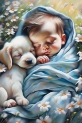 Diamantni mozaik – Otrok in kužek