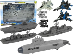 Pomorski vojaški komplet s podmornico, bojnimi ladjami in lovci