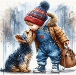 Diamantno slikanje Deček s kužkom 30x40 cm