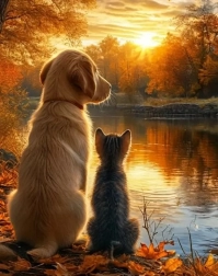 Diamantno slikanje mucka s kužkom 30 × 40 cm