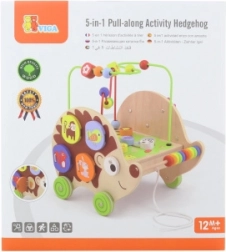 Lesena vlečna igrača ježek 5v1 z aktivnostmi VIGA