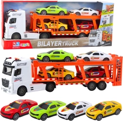 Komplet vlečni tovornjak s 4 avtomobilčki, luči in zvoki