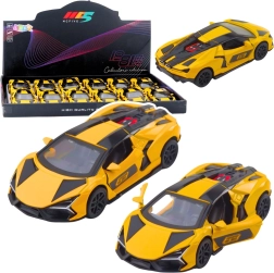 Kovinski dirkalni avtomobilček 1:32 s pull-back pogonom in odpirajočimi se vrati – rumen