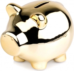 Keramični zlati hranilnik v obliki pujse 11,5 × 9 cm