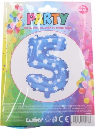 Napenljiv balon številka 5 modre barve z zvezdicami