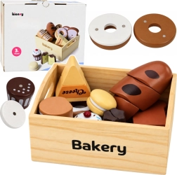 Lesena mini pekarna – magnetni set pekovskega peciva v leseni škatli (10 delov)