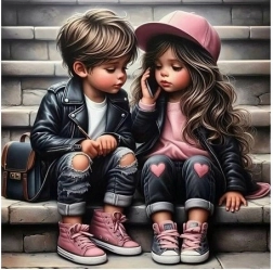 Diagonalna mozaika Deklica in deček na stopnicah