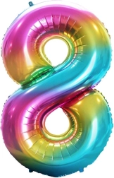 Foil balloon number 8 rainbow 85 cm