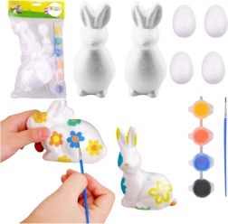 Set za slikanje polistirenskih okraskov 2 zajčka in 4 jajca z barvami