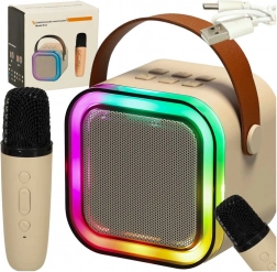 Karaoke set mikrofon + prenosni zvočnik BLUETOOTH USB LED bež