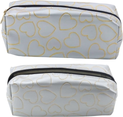 Srebrna šolska peresnica z zlatimi srčki