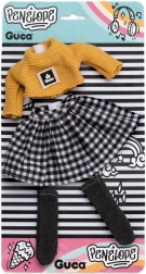 Oblačilo za punčko Penelope 34 cm – pleten pulover, karirasto krilo in nogavice