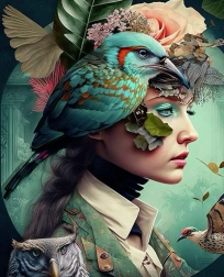 Diamantno slikanje Dekle s ptičkom 30x40 cm