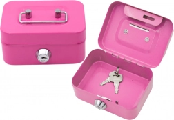 Kovinska škatlica za denar z zamaškom – rožnata, 2 ključka